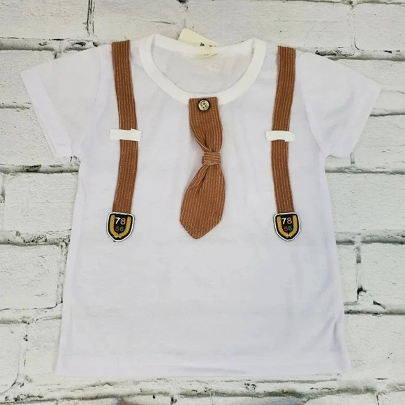 2T Brown Faux Suit Shorts Baby Boys 2 pcs Outfit. T-Shirt and Shorts Set - Picture 7 of 12